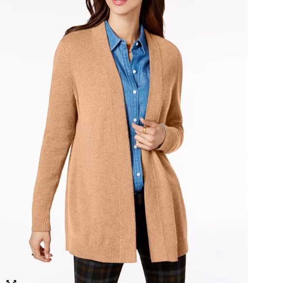 Charter Club 2-ply 100% Cashmere Tan Open-Front Cardigan - damaged/mended some - Picture 1 of 9
